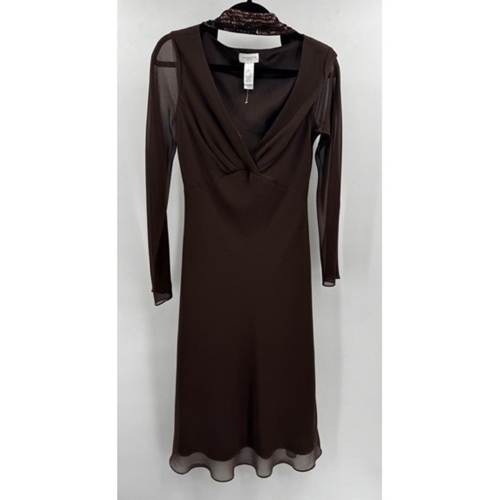 Vintage Liz Claiborne Brown Sheer Sleeve Midi Dress SZ 8 Y2k Whimsigoth Flowy